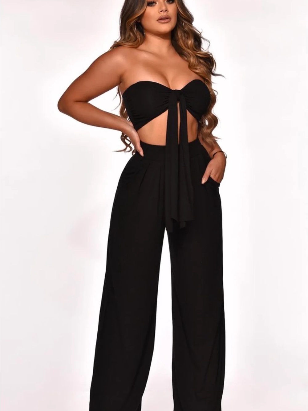 Strapless Tie-Front Jumpsuit - Black